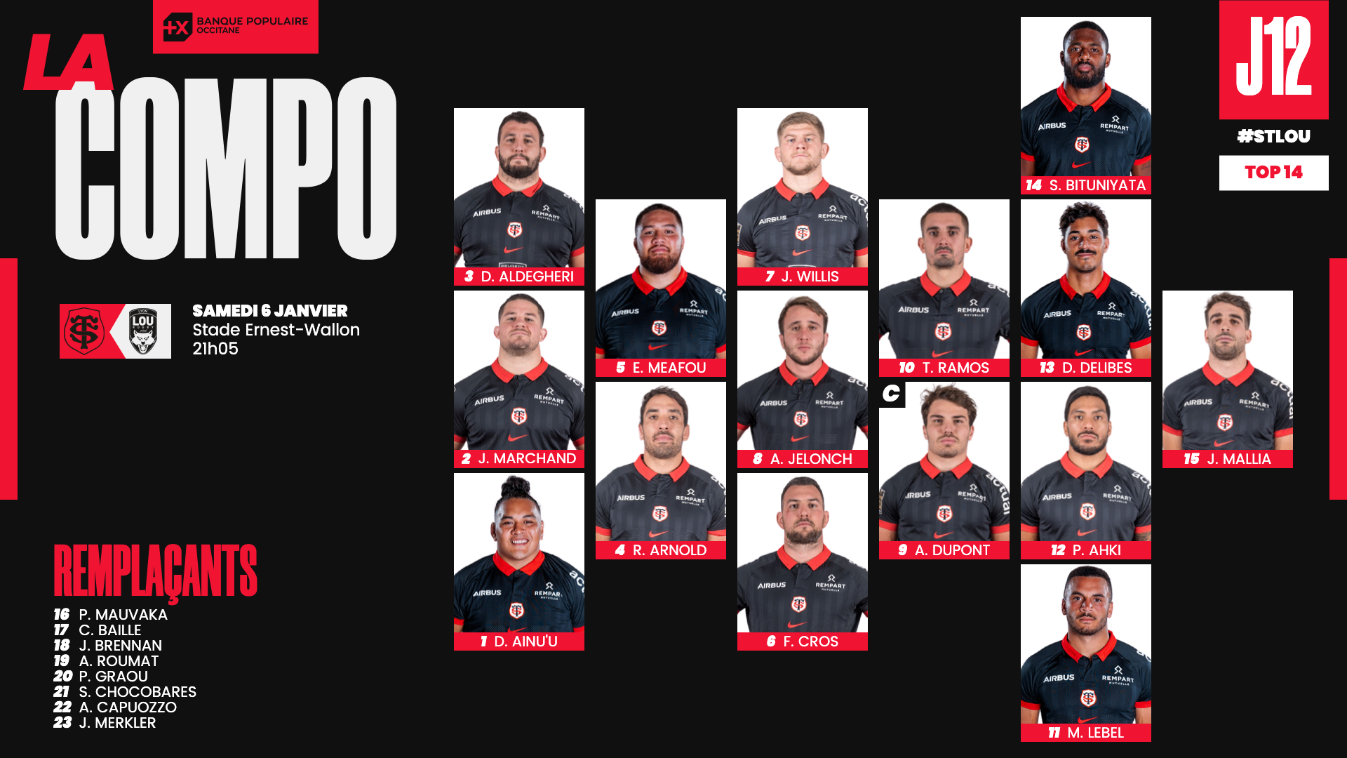 Composition Stade Toulousain LOU Rugby
