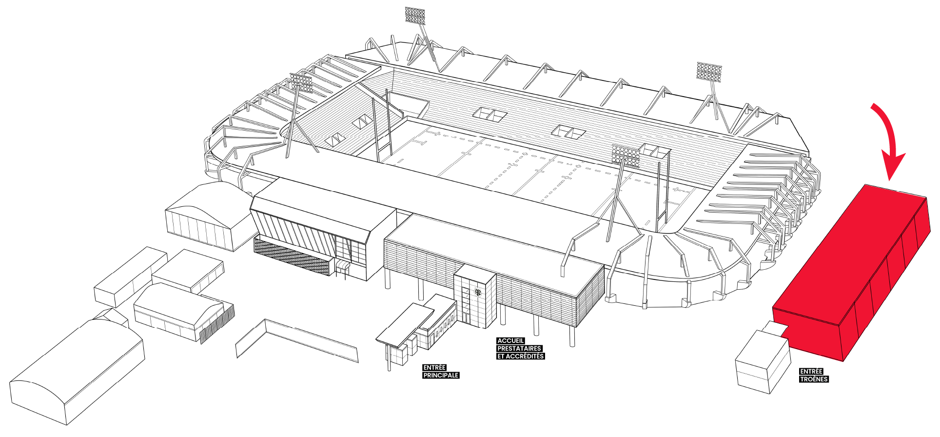 Plan du Stade Ernest-Wallon, Pavillon des Ponts Jumeaux