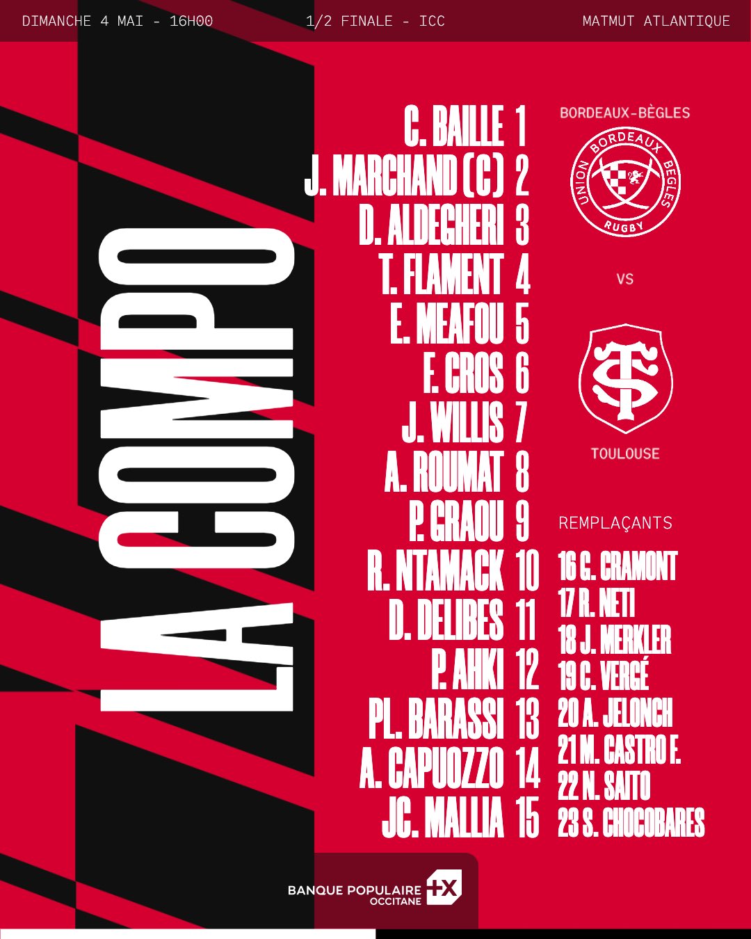 La composition pour la demi-finale d'Investec Champions Cup 24-25