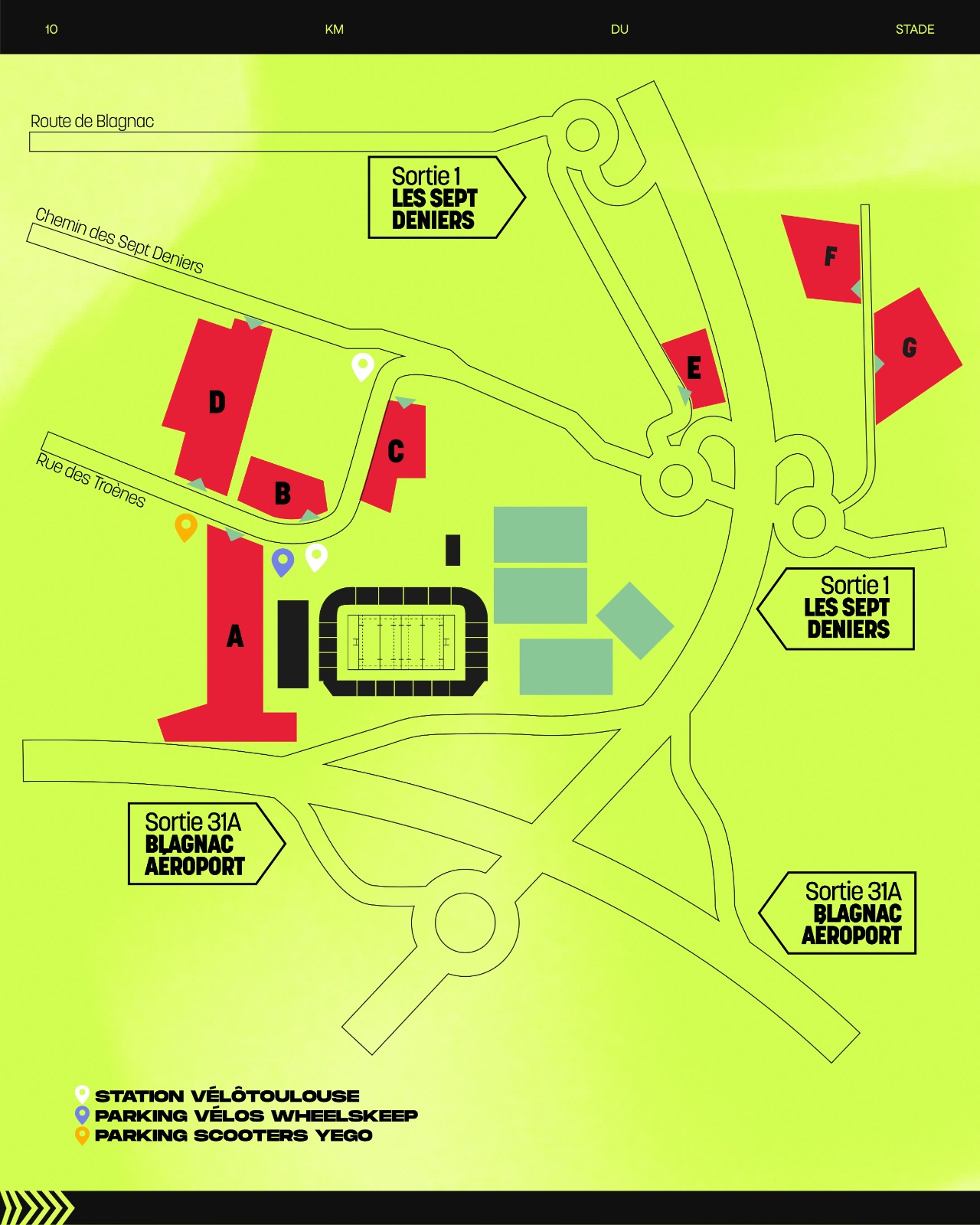 10km du Stade : le plan d'accès et parkings